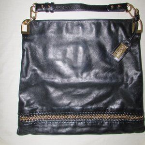 Badgley Mischka Lattice Detail/Black Leather X-Large Boho/Hobo/Shoulder Bag/Tote